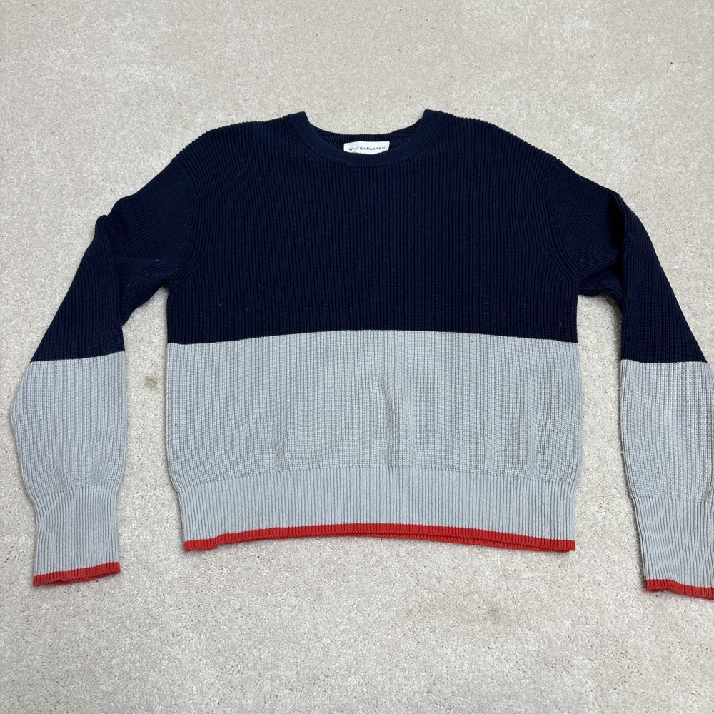 White + Warren Crewneck Sweater Women's Size XS Cotton Silk Color Block Blue